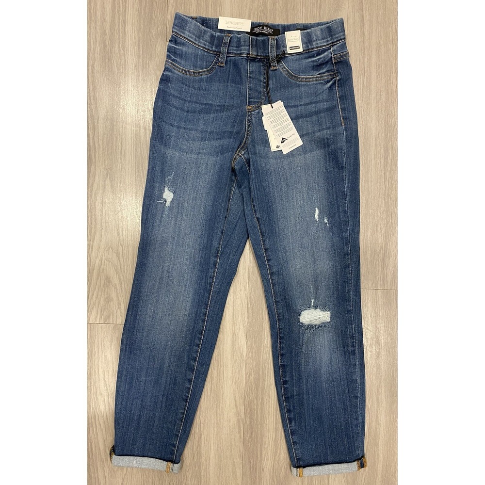 Judy Blue Jeans Boyfriend Fit Womens Size 1/25 High Waist Blue Distressed New!‎